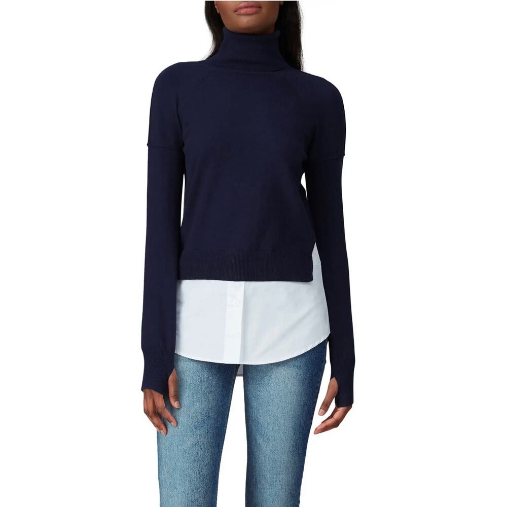 KaufmanFranco Collective Navy Blue Wool Blend Knit Inset Sweater Turtleneck M